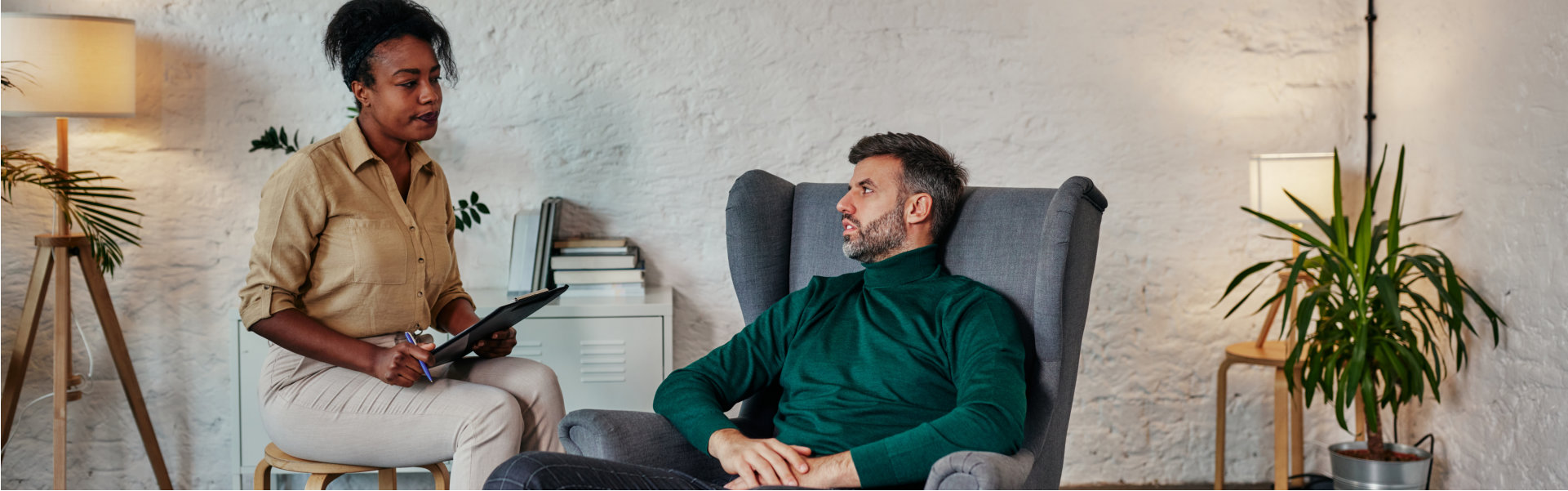 man and psychiatrist talking